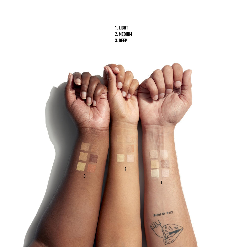 NYX labeled shade pans emphasizing color choices and precise color-correcting benefits