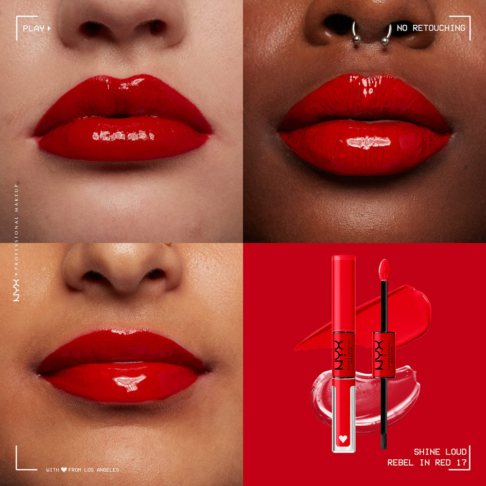 NYX PROFESSIONAL MAKEUP swatches on arm showing rich warm red pigment and long-wear benefit