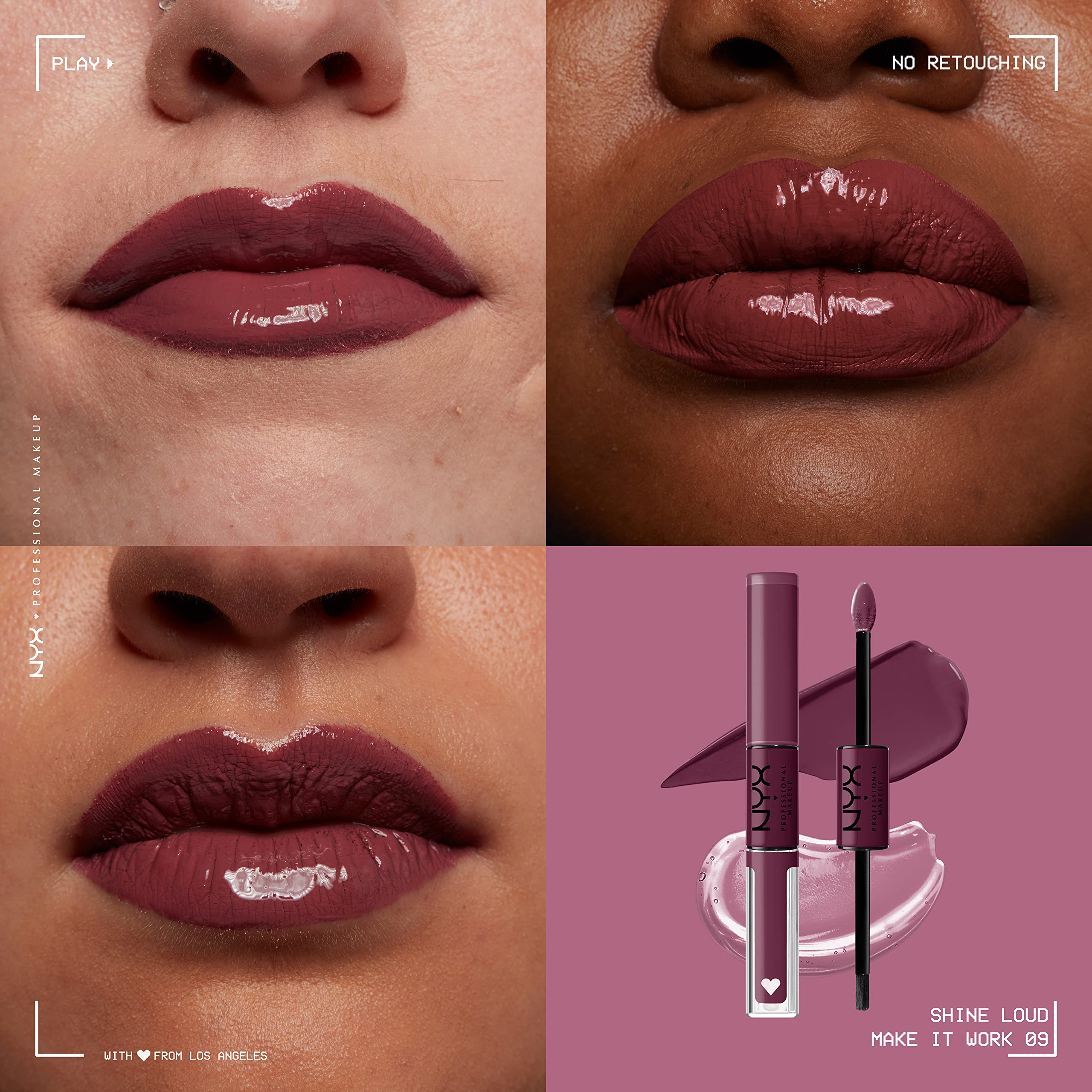NYX PROFESSIONAL MAKEUP color and gloss texture swatch showing rich payoff