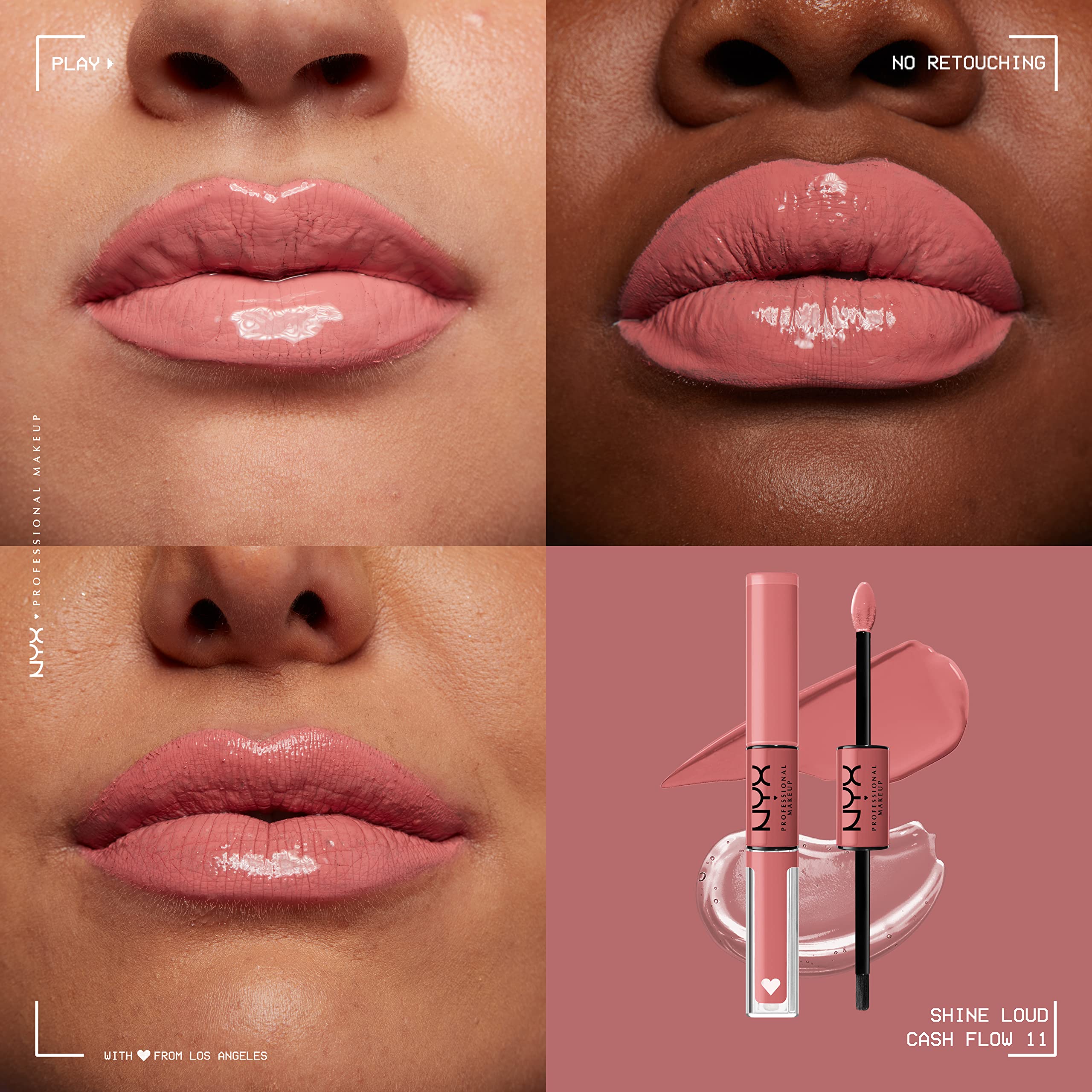 NYX PROFESSIONAL MAKEUP texture swipe of base and gloss showing color payoff