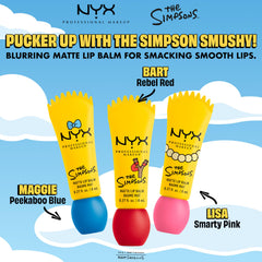 NYX Simpsons product held in hand showing size scale and travel-friendly benefit