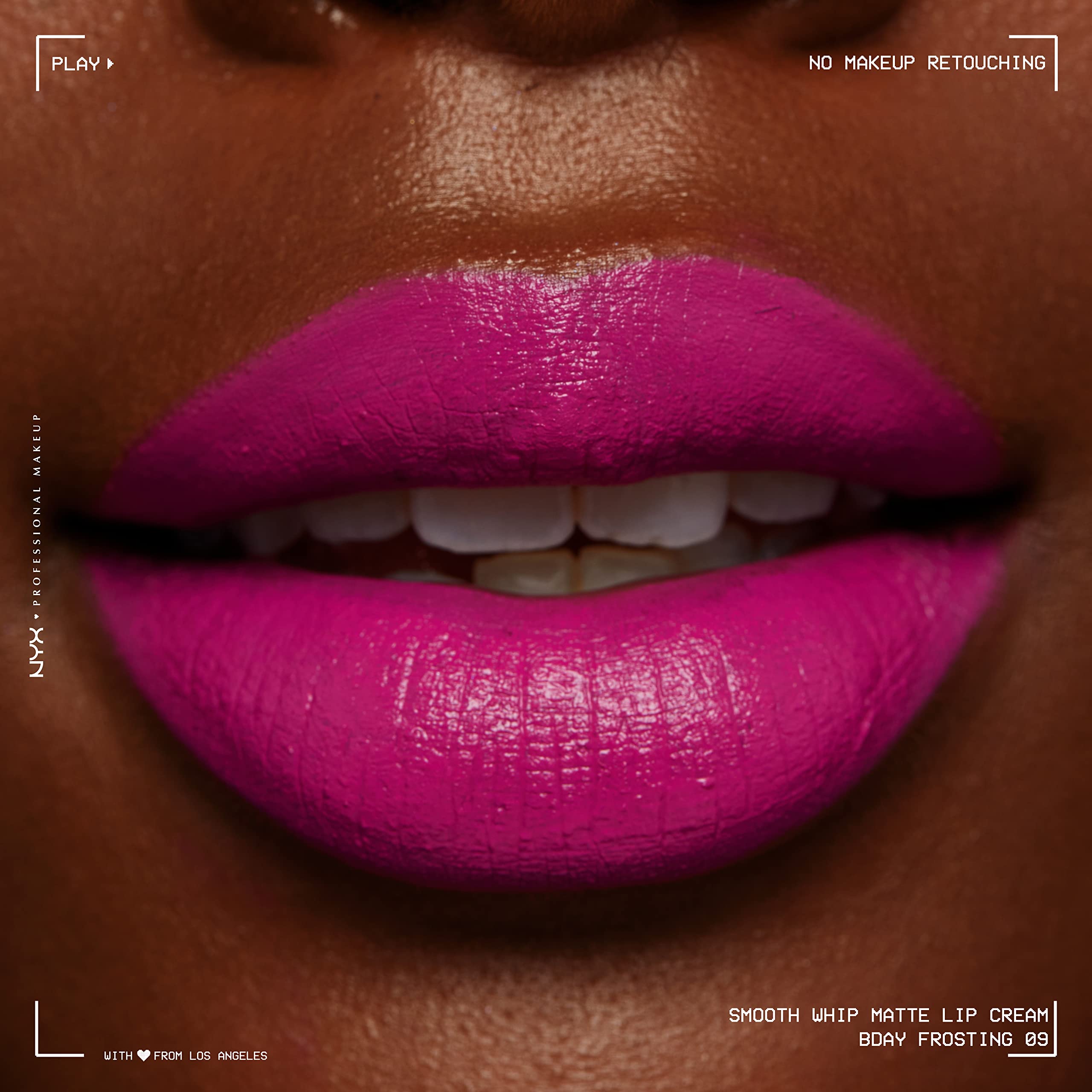 NYX Professional Makeup on lips closeup showing bold violet‑red and softened lines