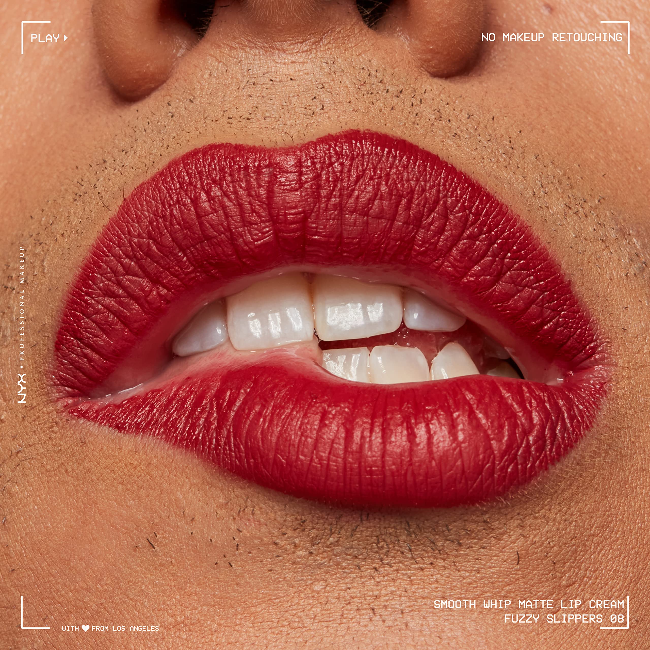 NYX on model lips in warm plum showing flattering matte finish and natural smoothing effect
