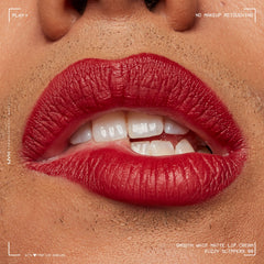 NYX on model lips in warm plum showing flattering matte finish and natural smoothing effect