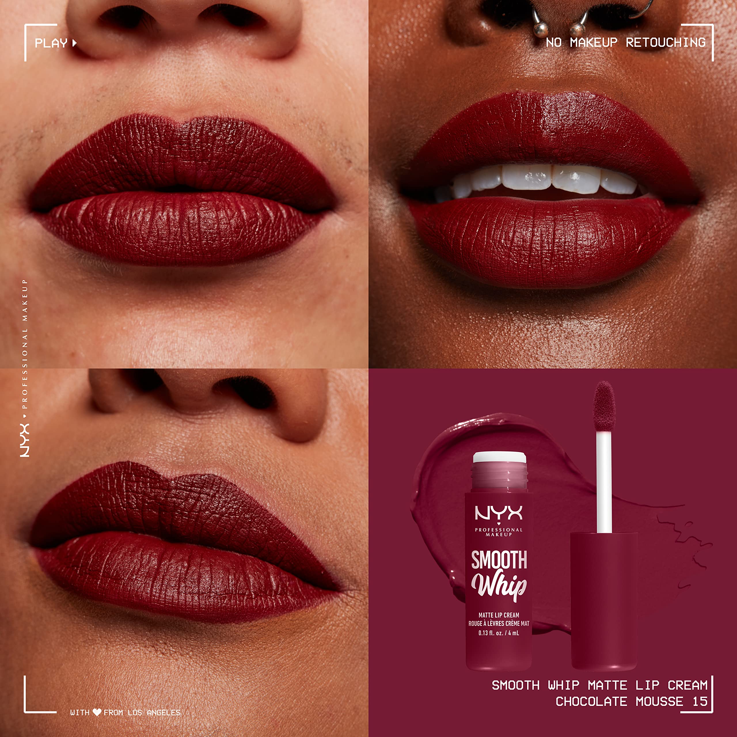 NYX Professional Makeup texture swatch showing whipped matte finish and rich color payoff