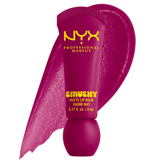 NYX Smushy Matte front packaging showing deep purple shade and portable tube benefit