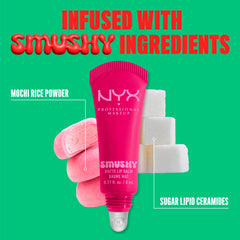 NYX Smushy Matte ingredients image featuring mochi rice powder and conditioning benefits