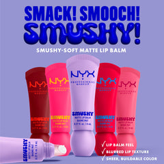NYX Smushy Matte scale comparison with hand to show product size and travel-friendly benefit