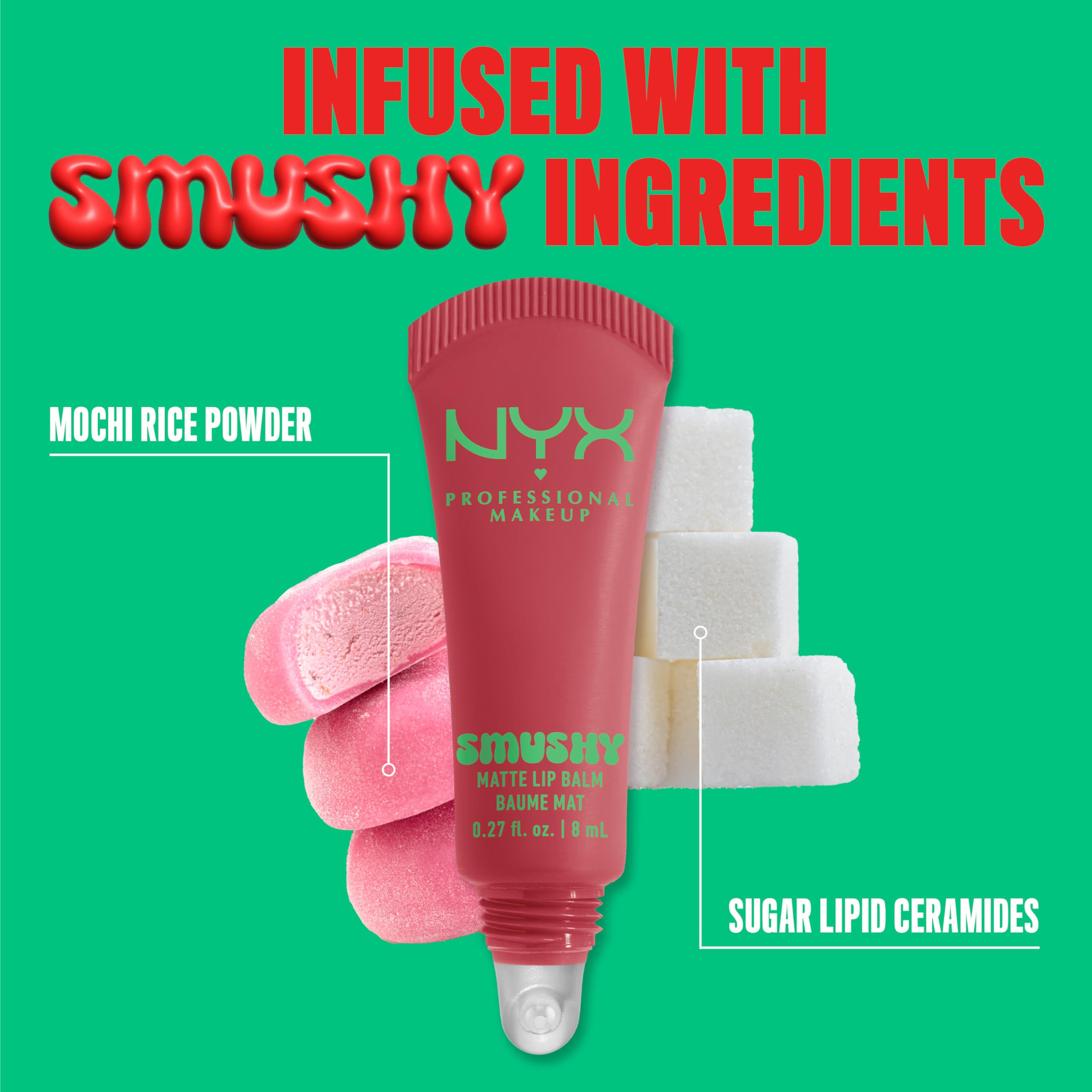 NYX Smushy Matte scale next to fingers indicating compact, travel-friendly size