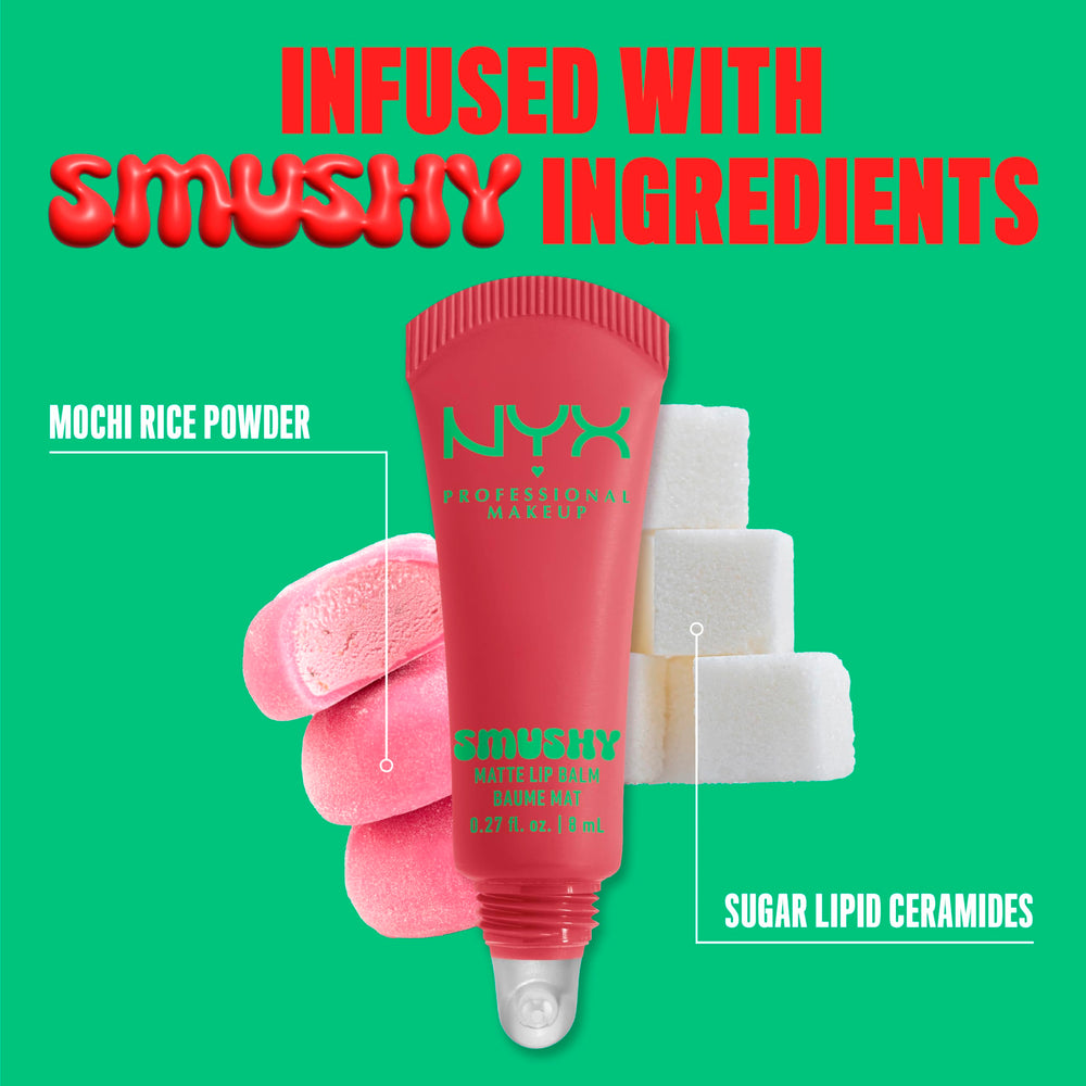 NYX Smushy Matte scale next to fingers indicating compact, travel-friendly size