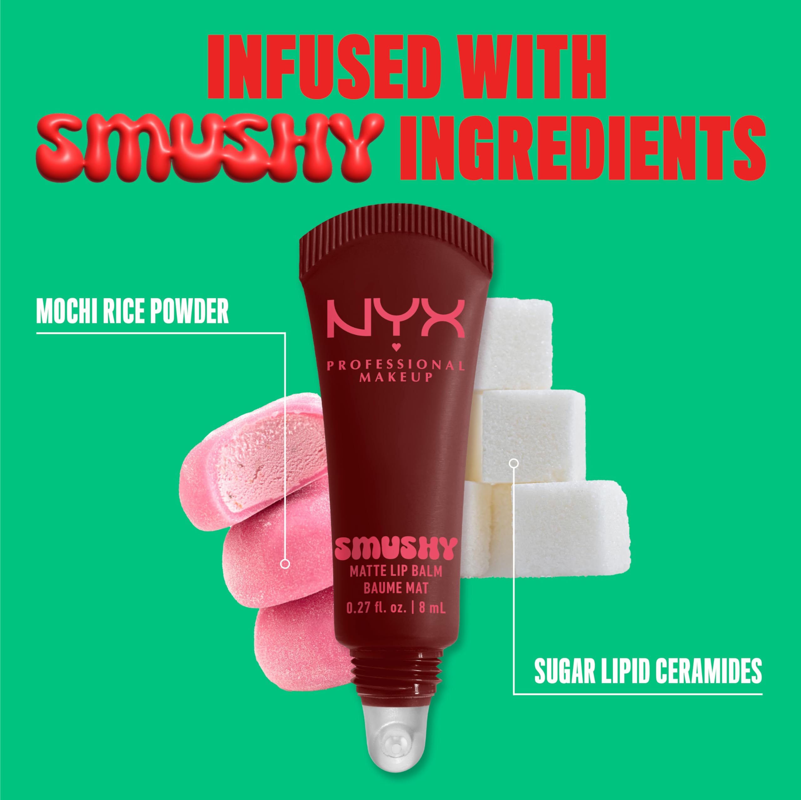 NYX Smushy Matte beside a coin for size comparison showing compact convenience benefit