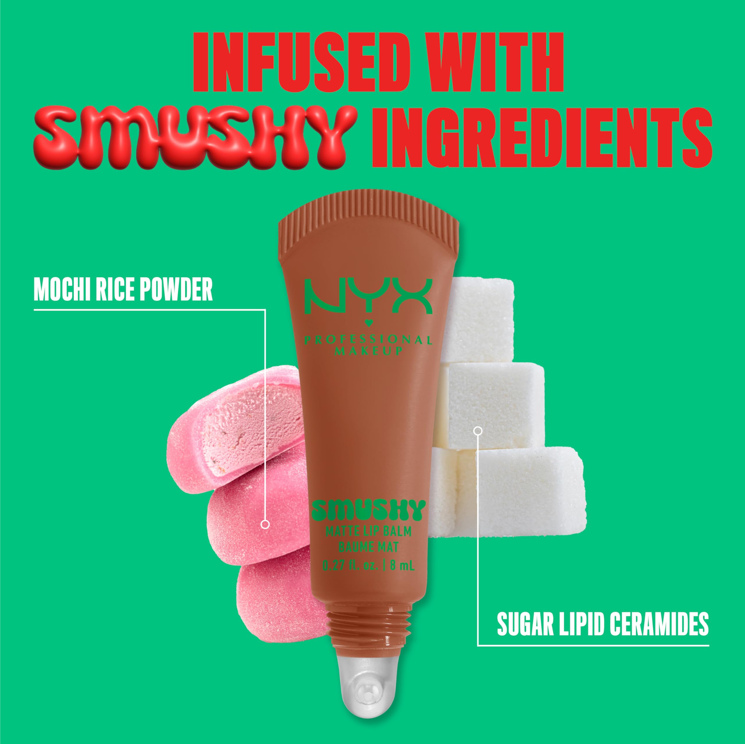 NYX Smushy Matte ingredients label detail showing vegan formula benefit