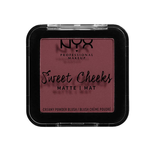 NYX Sweet Cheeks front packaging showing Bang Bang shade and easy-to-blend matte finish