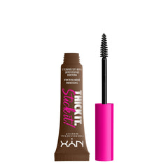 NYX Professional Makeup front packaging of Brunette brow mascara shows product benefits