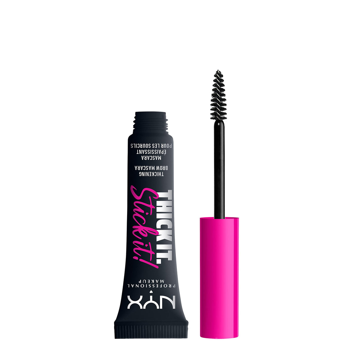 NYX PROFESSIONAL MAKEUP product front packaging showing black brow gel benefits