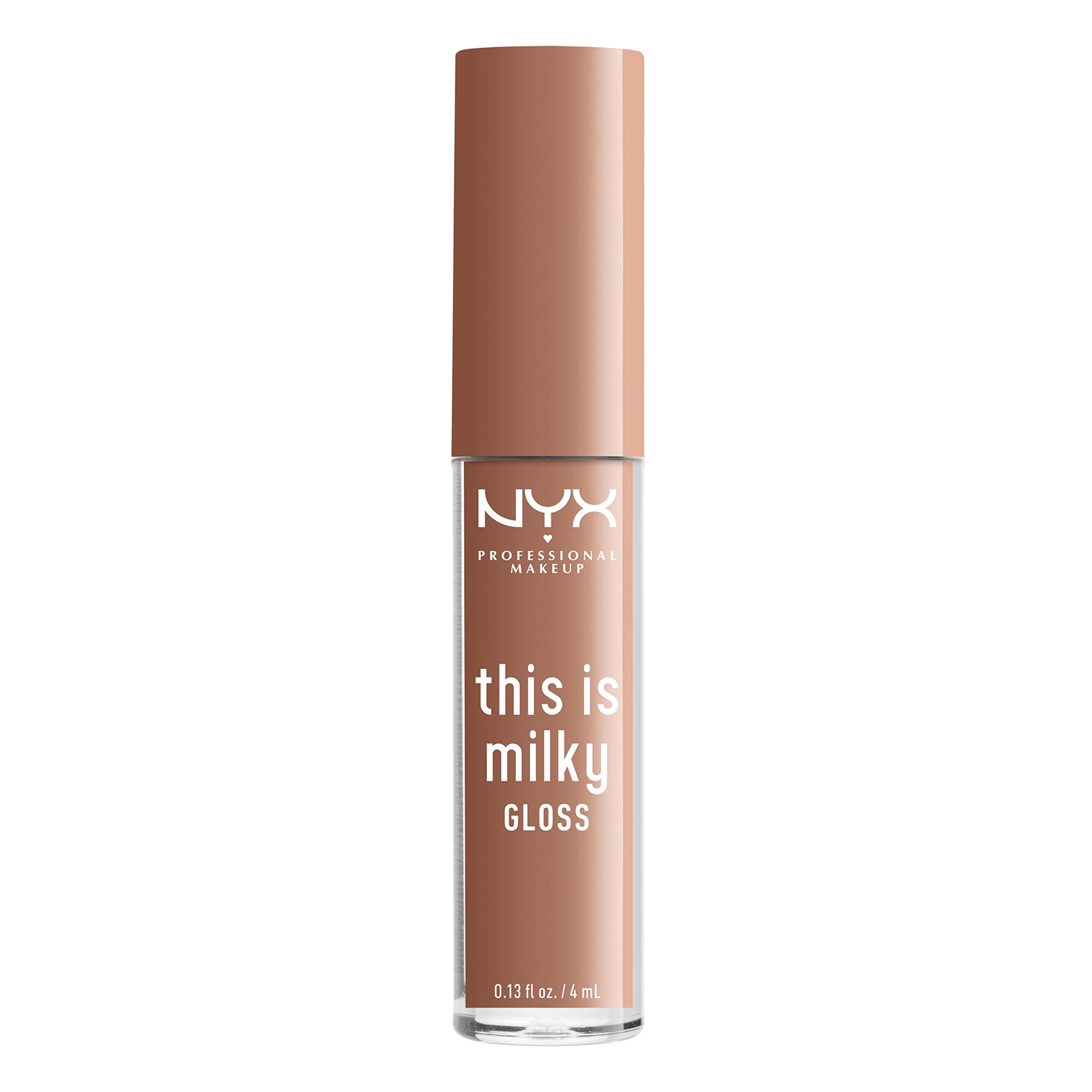 NYX gloss placed with milk-themed props conveying sweet vanilla scent benefit