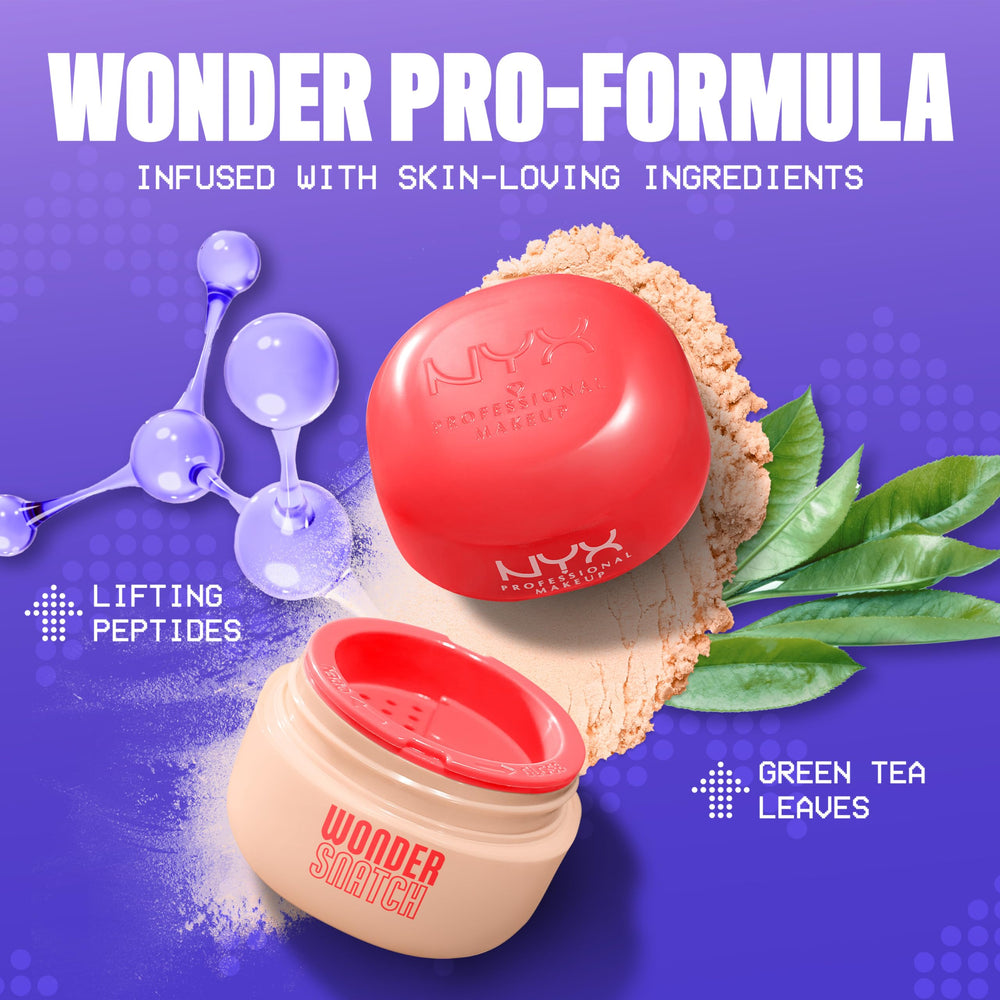 NYX PROFESSIONAL MAKEUP applying powder with fluffy brush for long-lasting matte finish