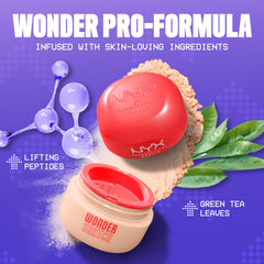 NYX PROFESSIONAL MAKEUP applying powder with fluffy brush for long-lasting matte finish