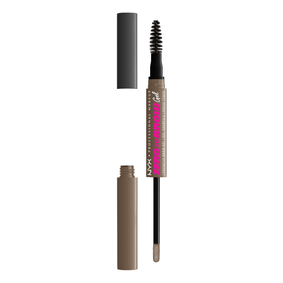 NYX PRODUCT shot of product front packaging showing Ash Brown shade and benefits