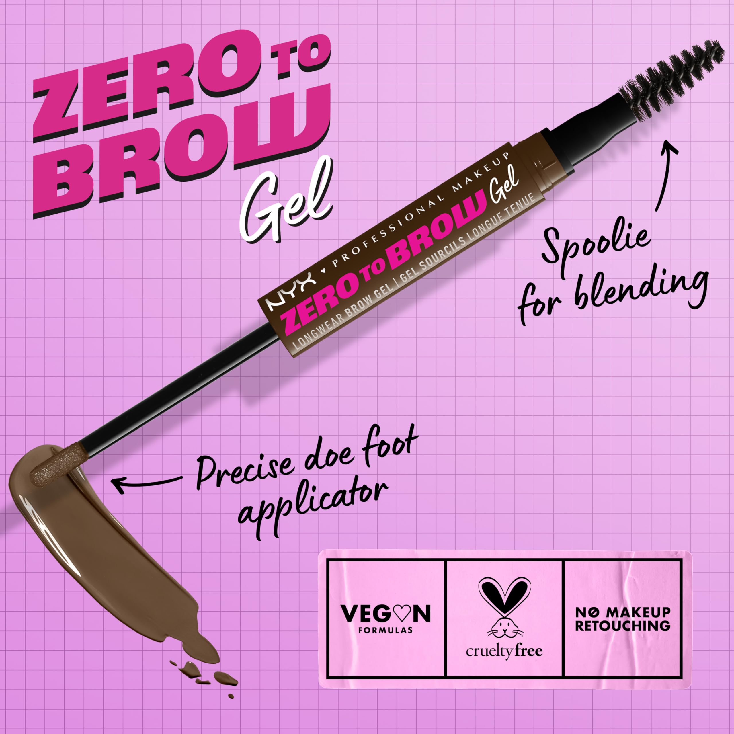 NYX PROFESSIONAL MAKEUP doe foot applicator and spoolie in view for precise application benefit