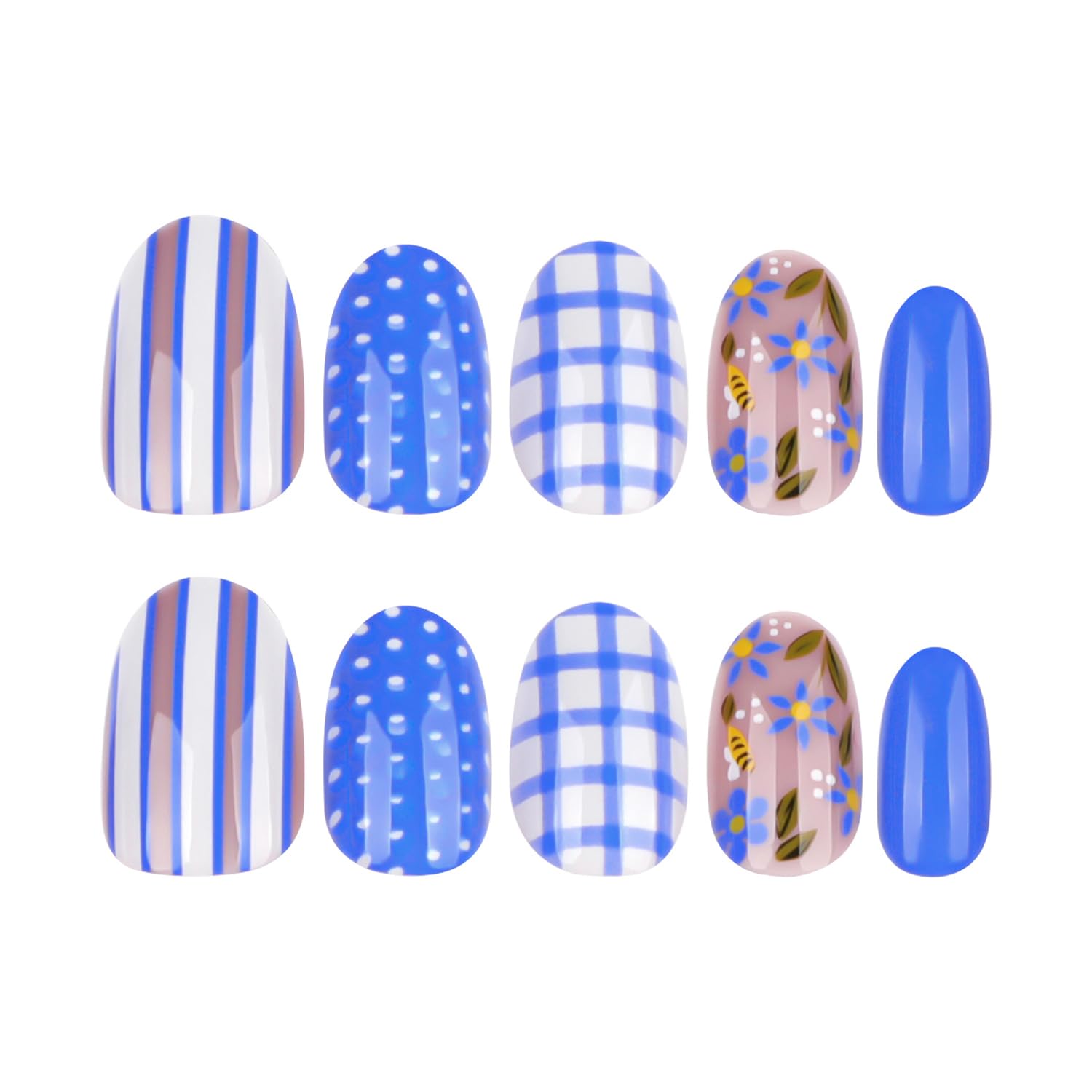 NZRAESTRS blue and white plaid nail detail emphasizing pattern clarity and matching options