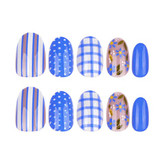 NZRAESTRS blue and white plaid nail detail emphasizing pattern clarity and matching options