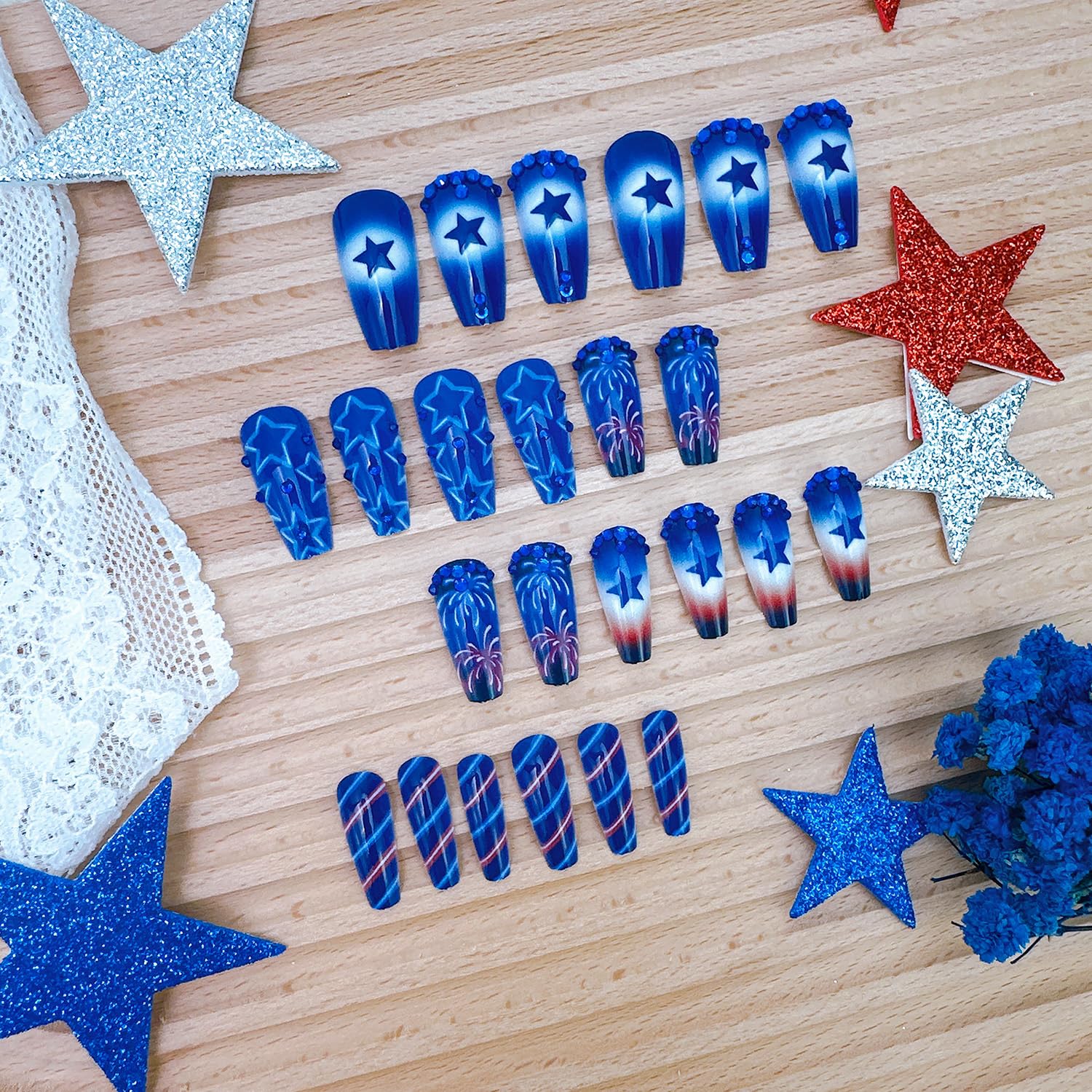 NZRAESTRS close-up of blue rhinestones and star detail highlighting sparkle