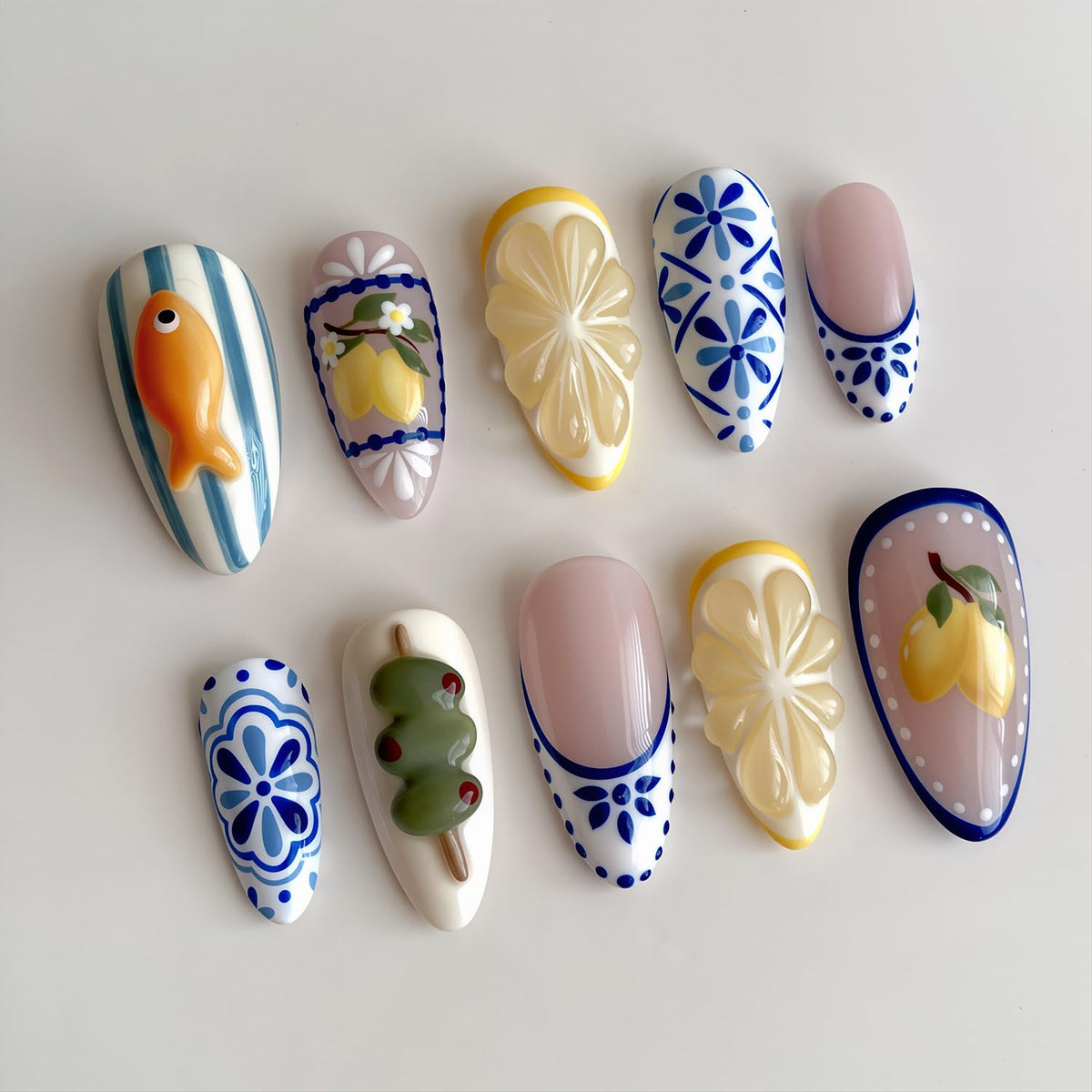 NZRAESTRS front packaging showing 24-piece summer almond nail set, easy salon look