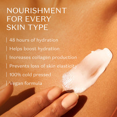O BOTICARIO lotion texture swatch showing smooth, fast-absorbing finish