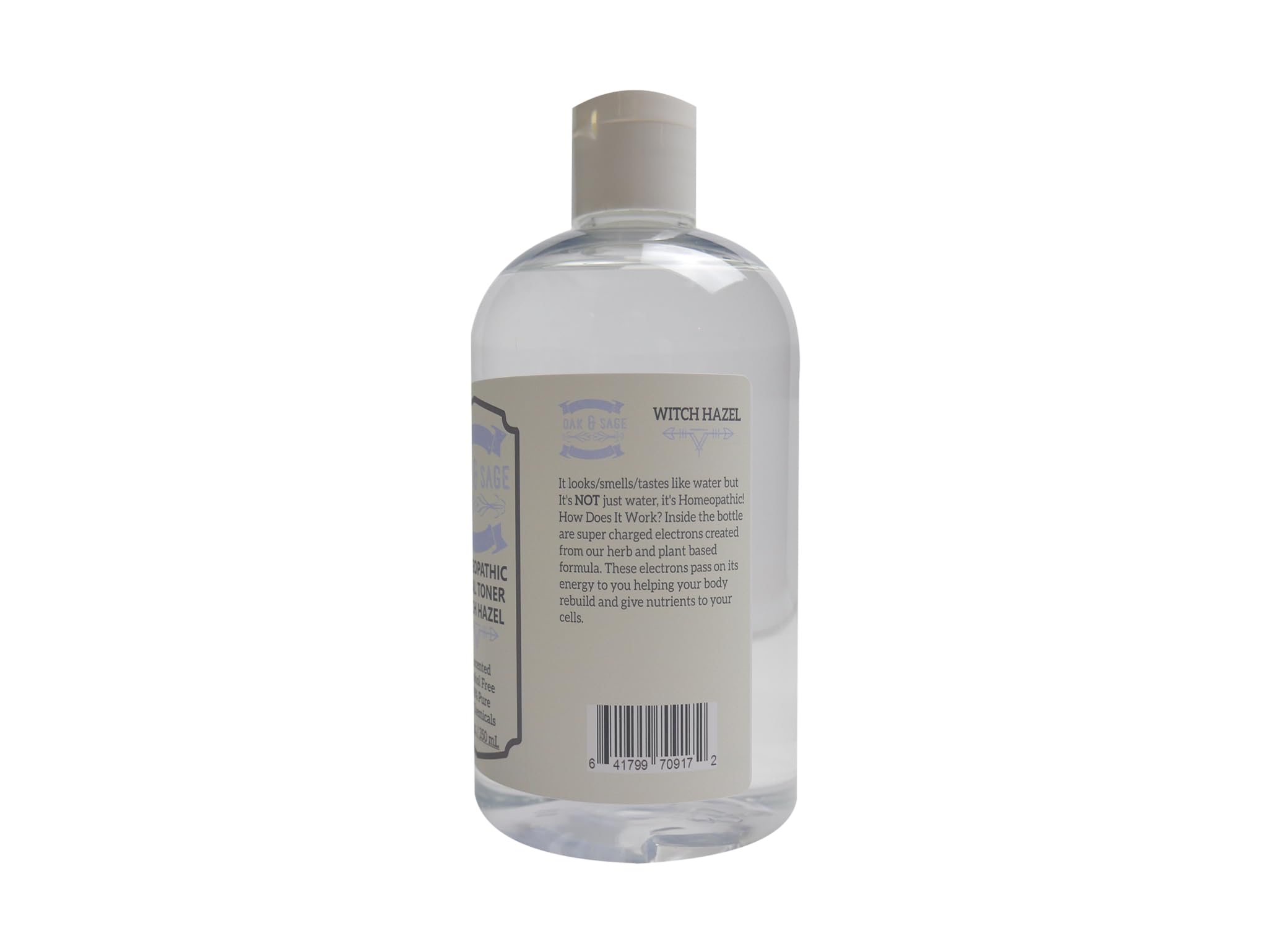 Oak & Sage ingredient label detail, highlighting 100% plant-based, no additives information