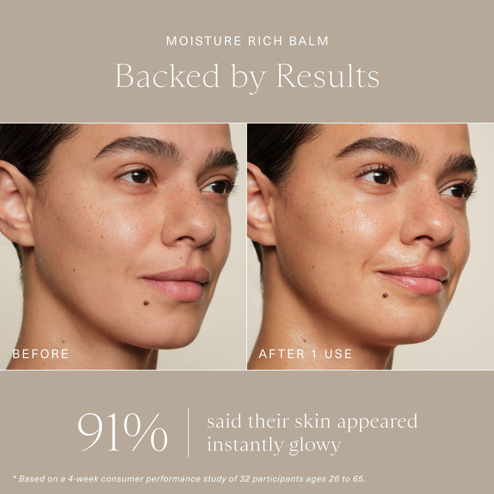 Oak Essentials application on cheek showing dewy finish and skin nourishment