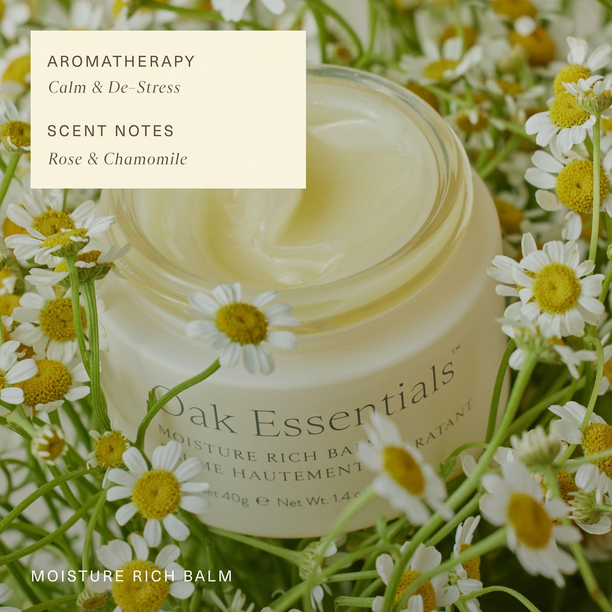 Oak Essentials jar size beside hand for scale to show travel-friendly 1.4 oz convenience
