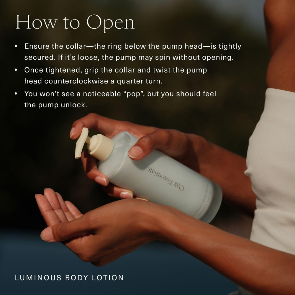 Oak Essentials applying lotion to forearm to show fast absorption and lasting softness