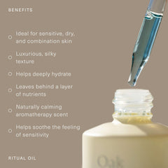 Oak Essentials oil texture on palm showing lightweight absorption and dewy finish