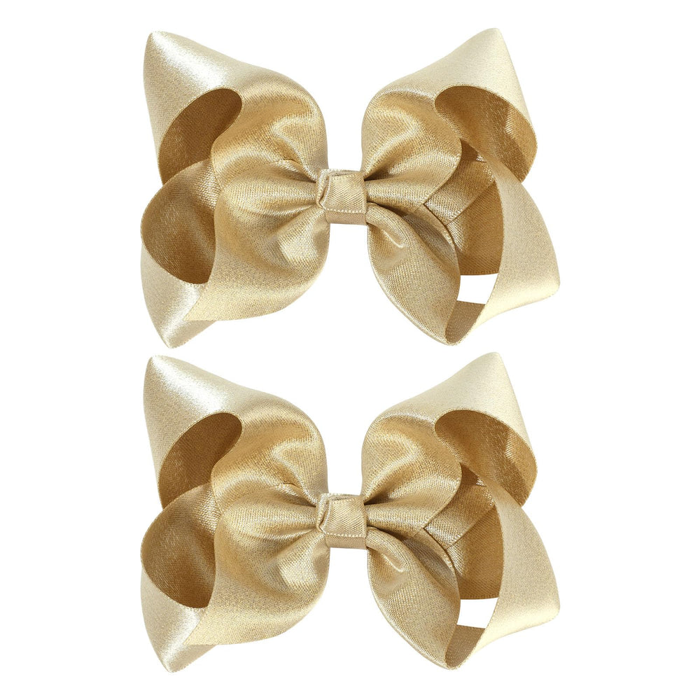 OAOLEER gold bow front view showing glittery satin and pretty shape benefit: photo-ready sparkle