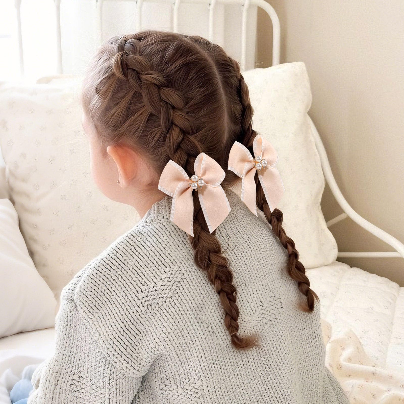 OAOLEER bows worn in pigtails on child demonstrating neat styling