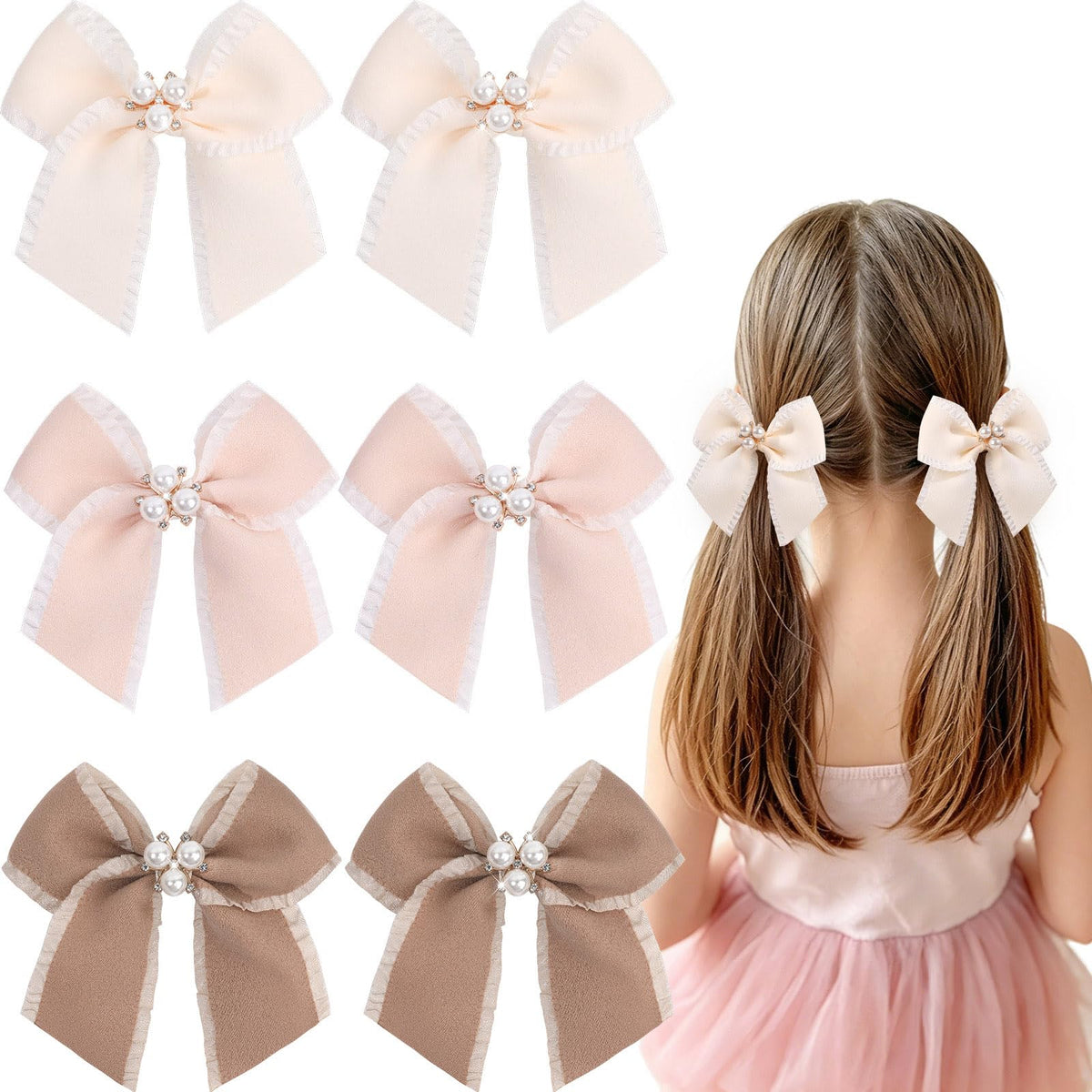 OAOLEER front view of six beige bows showing set variety and coordination