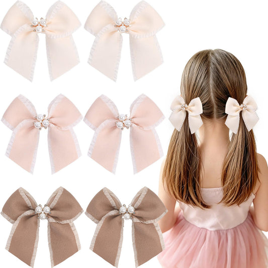 OAOLEER front view of six beige bows showing set variety and coordination