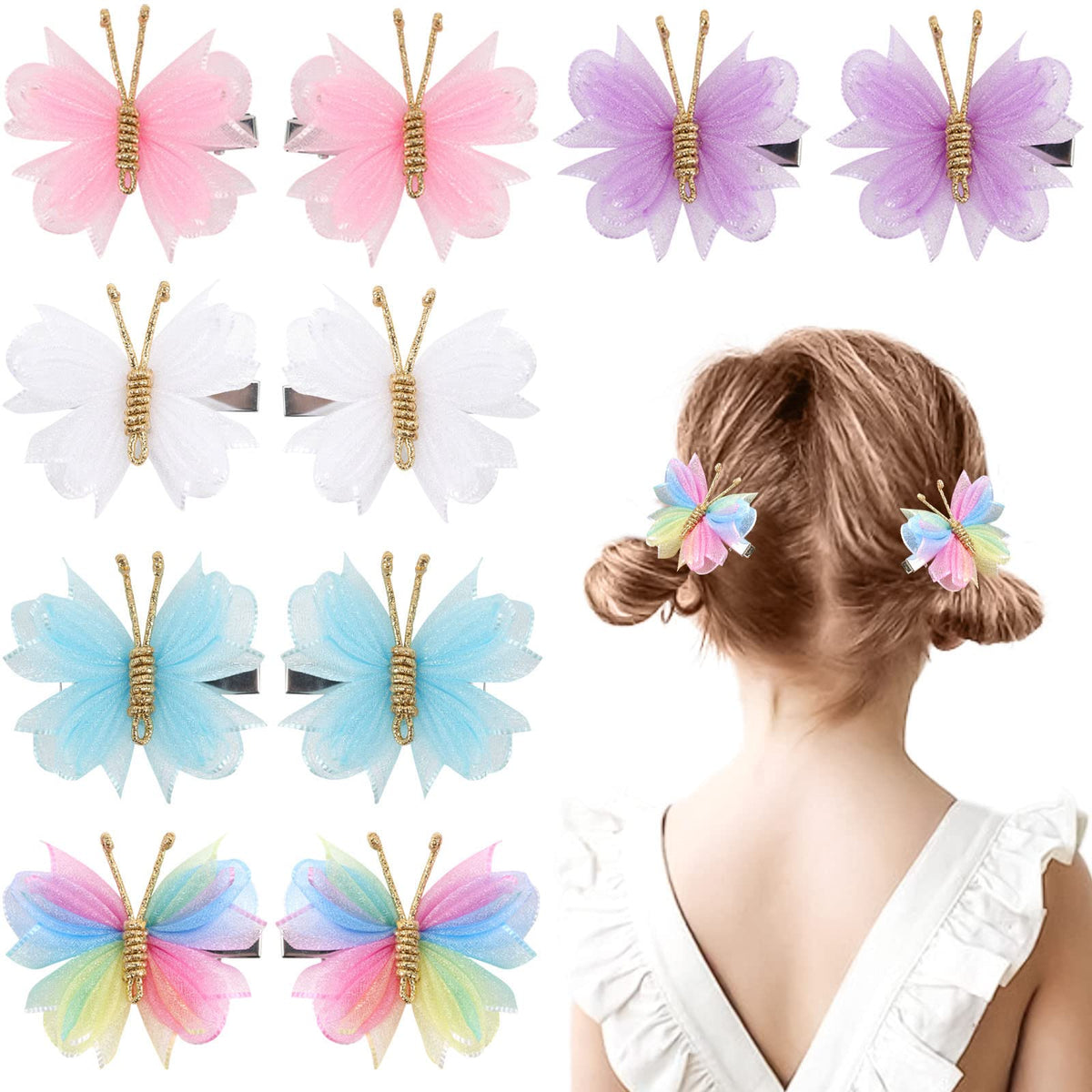 OAOLEER front packaging showing 10 colorful butterfly clips, easy styling