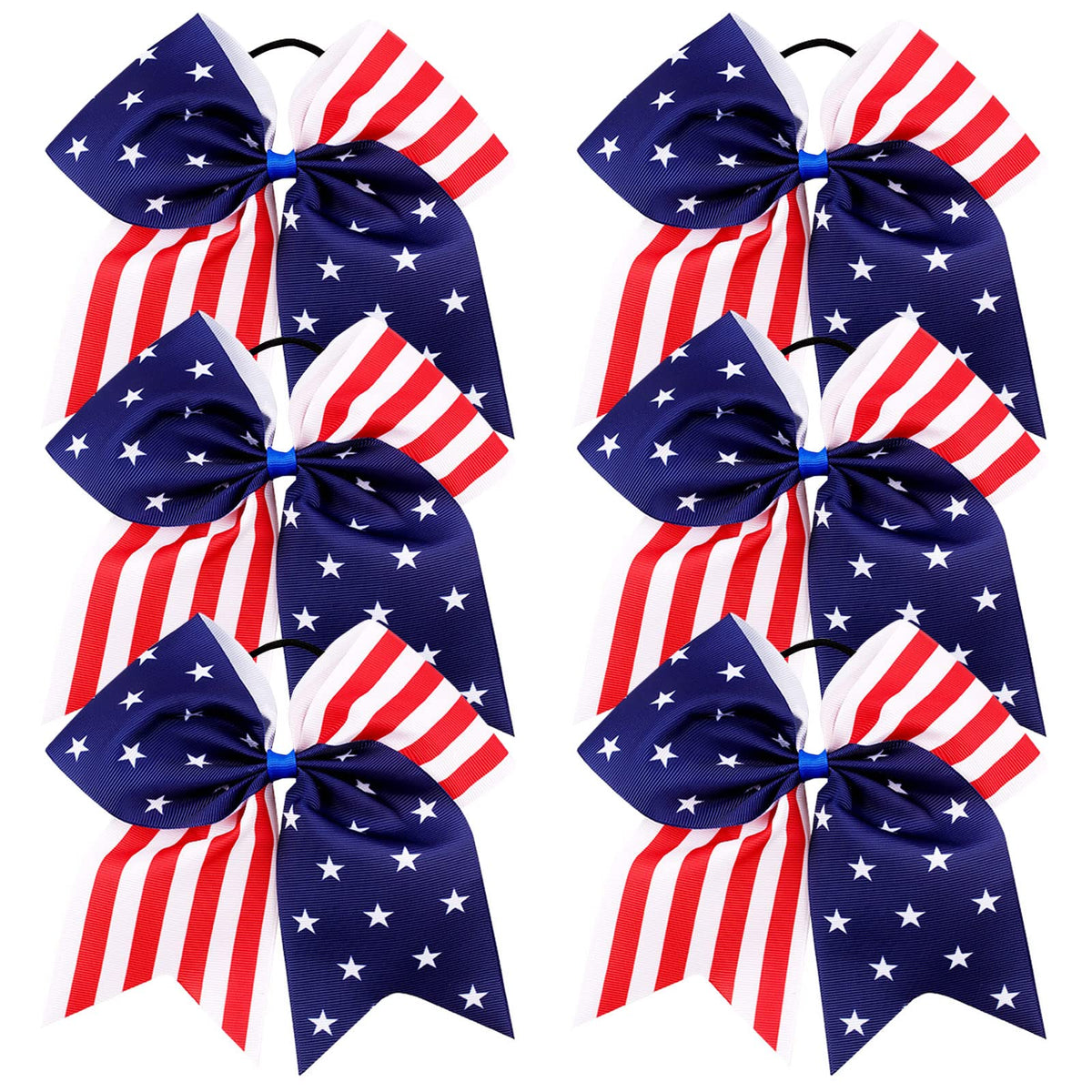 OAOLEER front packaging showing six red white blue cheer bows and clear bag benefit: organized gift set