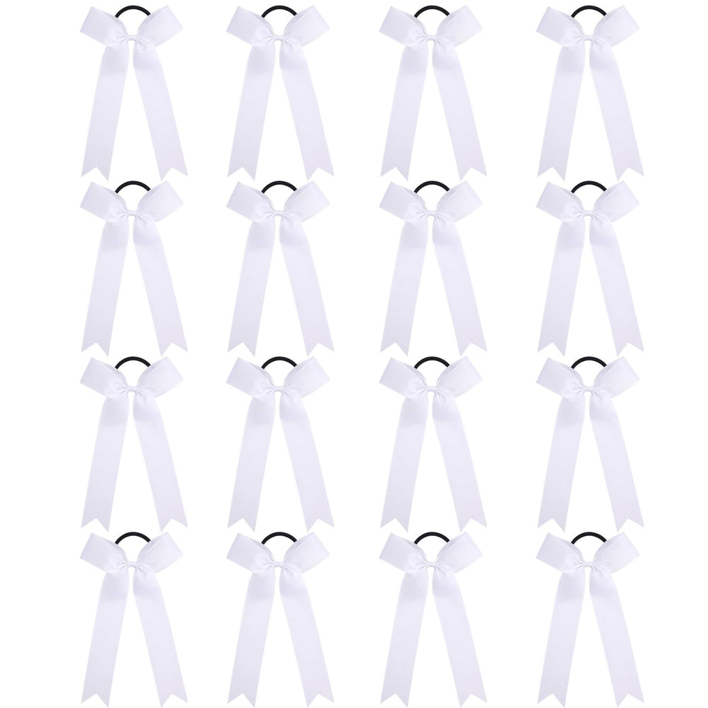 OAOLEER front view of 16 white cheer bows showing team-ready set and neat styling