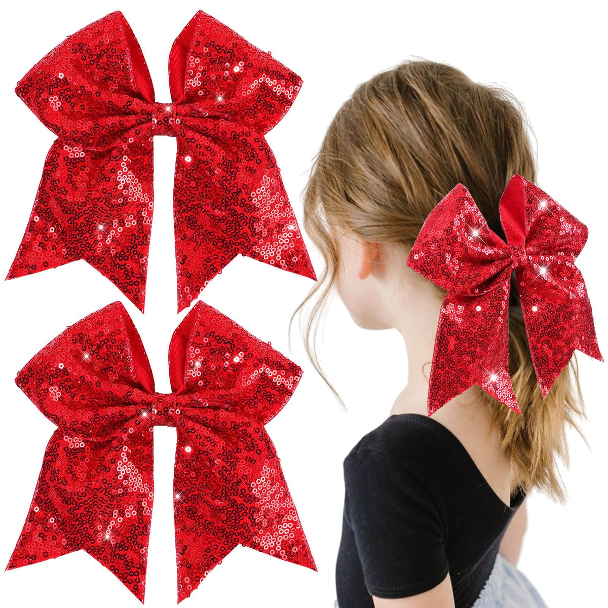 OAOLEER front view red sequin bow showing bold sparkle and team-ready style