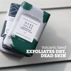 Oars + Alps activated charcoal and spirulina ingredient display for deep clean
