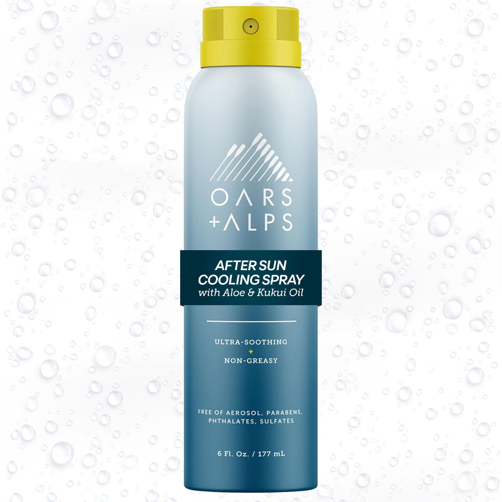 Oars + Alps front packaging showing cooling after sun spray and benefits