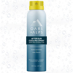 Oars + Alps front packaging showing cooling after sun spray and benefits