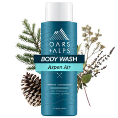 Oars + Alps front bottle view highlighting Aspen Air scent and packaging