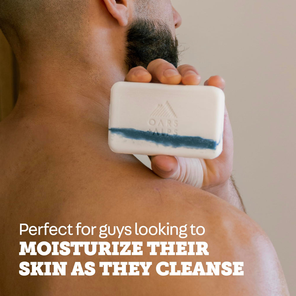Oars + Alps bar soap in shower illustrating deep-clean feel without tightness