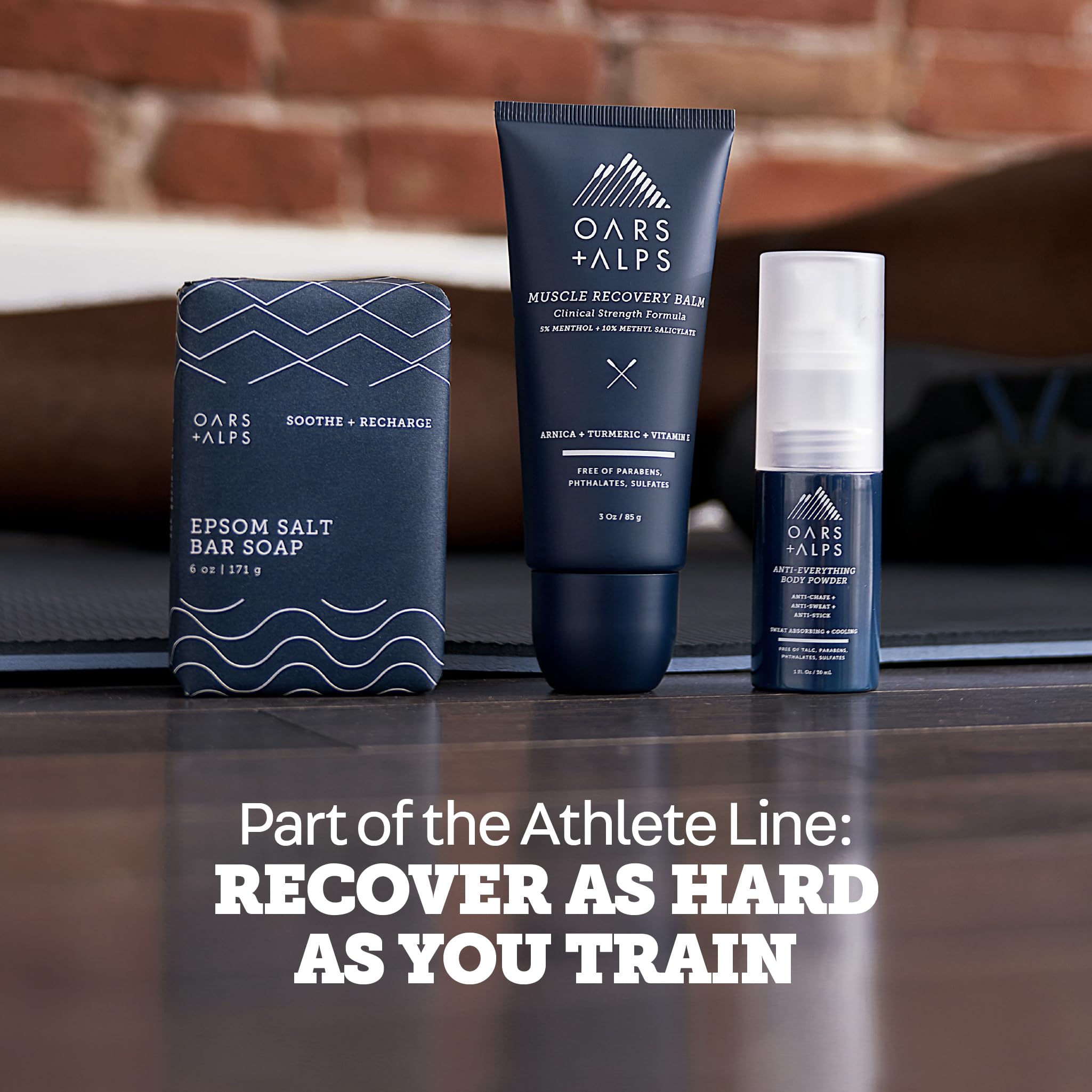 Oars + Alps bar placed in a bathroom after workout showing recovery routine