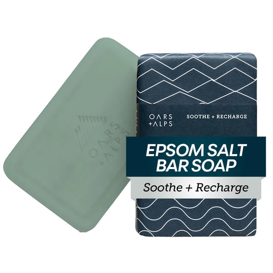 Oars + Alps front packaging showing Epsom salt bar and benefits