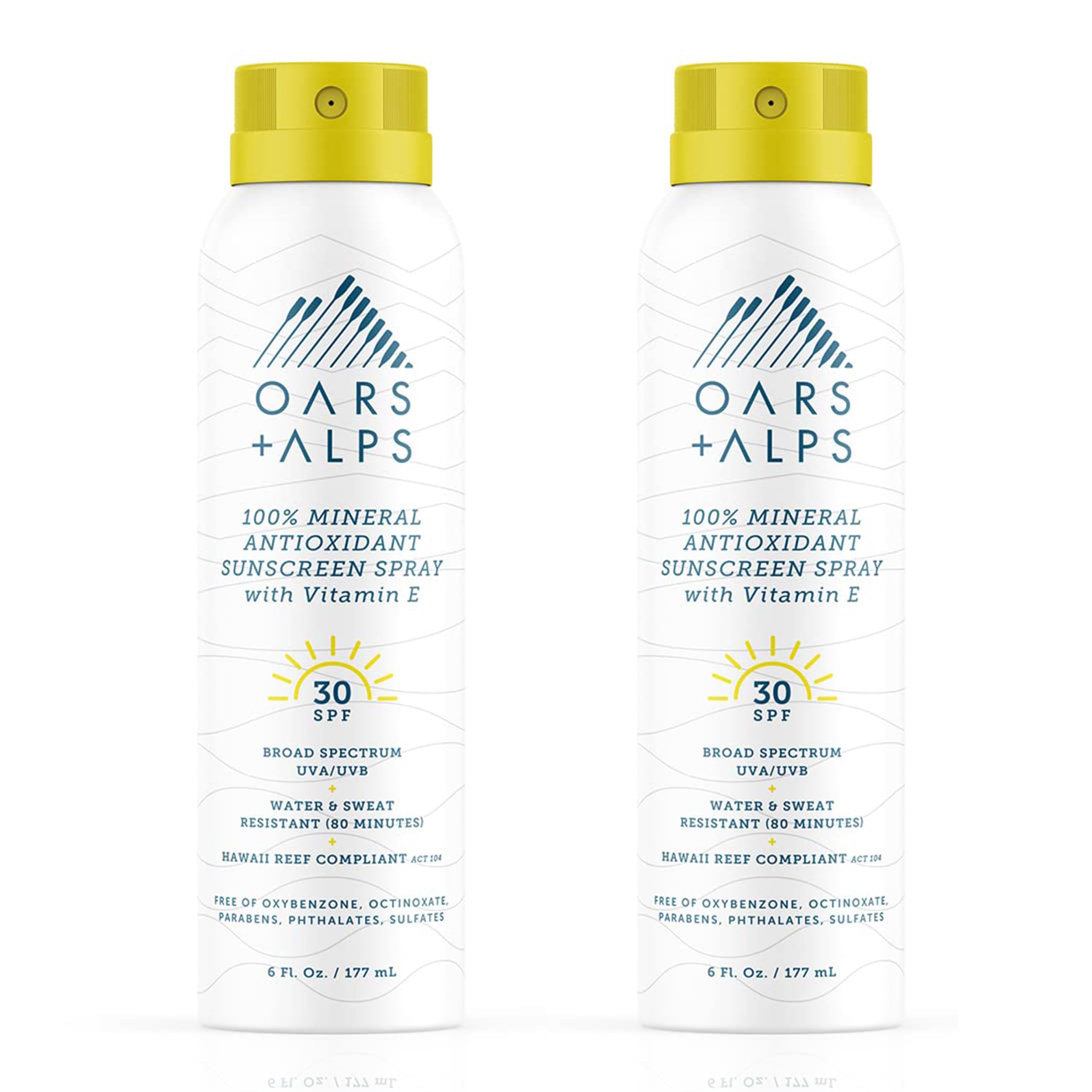 Oars + Alps front packaging showing SPF 30 and spray benefit